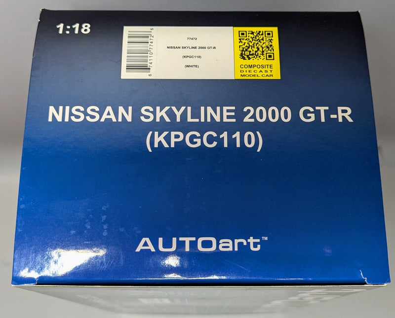 Laden Sie das Bild in Galerie -Viewer, AUTOart 1/18 Nissan Skyline 2000 GT-R (KPGC110) White 77472 Composite Model - Used
