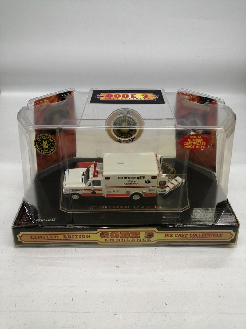 Chargez l'image dans la visionneuse de la galerie, CODE 3 COLLECTIBLES PITTSBURGH EMS F-350 AMBULANCE 1/64 Diecast Model– Used