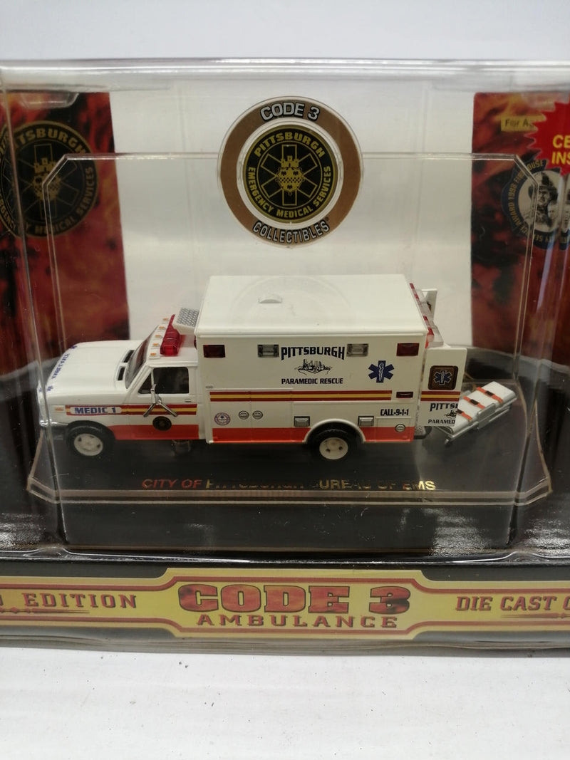 Chargez l'image dans la visionneuse de la galerie, CODE 3 COLLECTIBLES PITTSBURGH EMS F-350 AMBULANCE 1/64 Diecast Model– Used