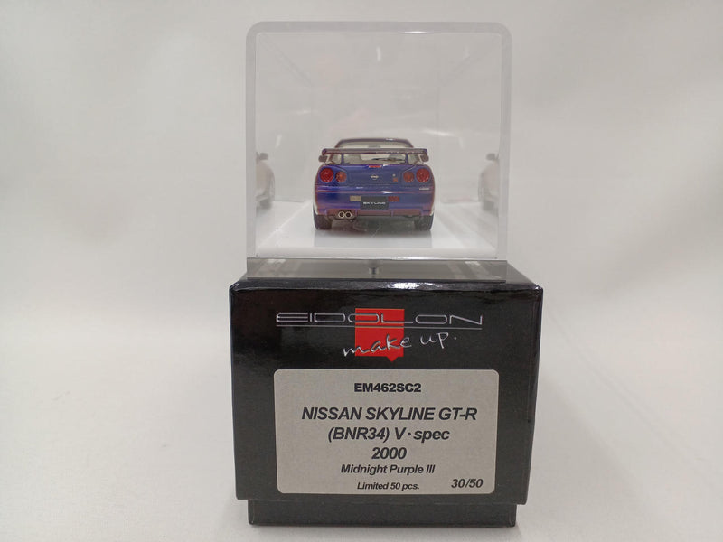 Laden Sie das Bild in Galerie -Viewer, MAKE UP EIDOLON Nissan Skyline GT-R (BNR34) V-spec II 2000 Midnight Purple 1/43– Used