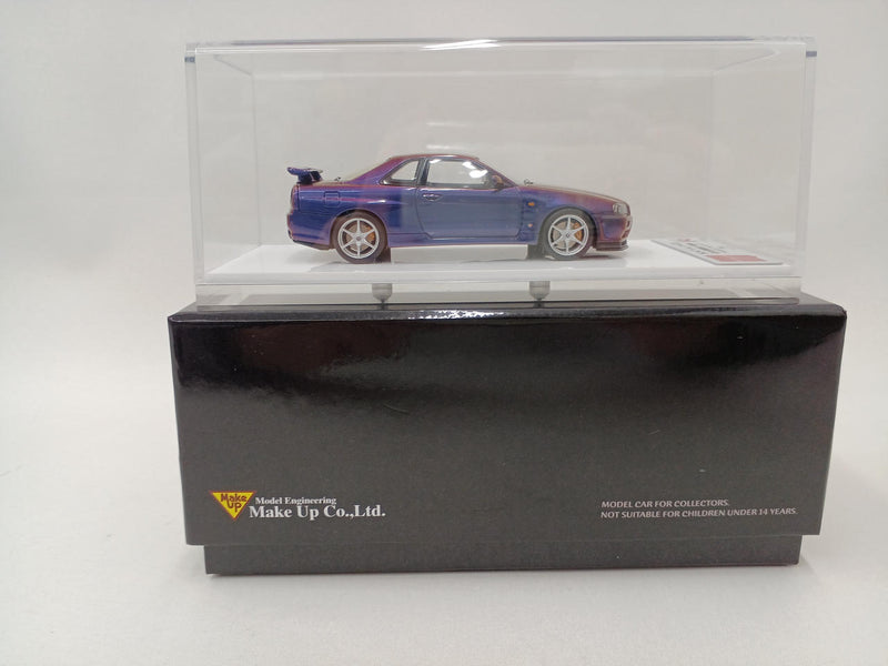 Laden Sie das Bild in Galerie -Viewer, MAKE UP EIDOLON Nissan Skyline GT-R (BNR34) V-spec II 2000 Midnight Purple 1/43– Used