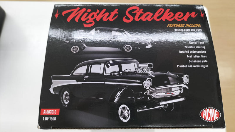 Laden Sie das Bild in Galerie -Viewer, ACME 1957 BEL AIR GASSERS NIGHT STALKER 1/18 Diecast Car– Used
