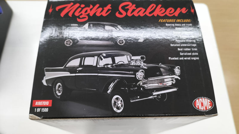Laden Sie das Bild in Galerie -Viewer, ACME 1957 BEL AIR GASSERS NIGHT STALKER 1/18 Diecast Car– Used