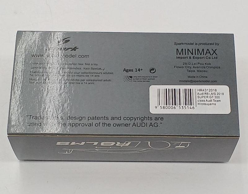 Laden Sie das Bild in Galerie -Viewer, SPARK 1/43 AUDI R8 LMS 2018 Diecast Model– Used