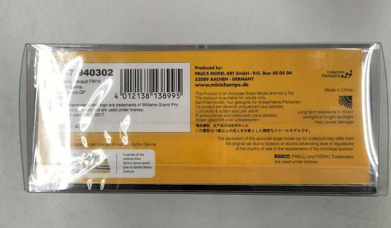 Load image into Gallery viewer, MINICHAMPS Williams Renault FW16 1/43 AYRTON SENNA Scale Car– Used