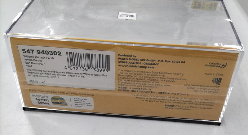 Load image into Gallery viewer, MINICHAMPS Williams Renault FW16 1/43 AYRTON SENNA Scale Car– Used