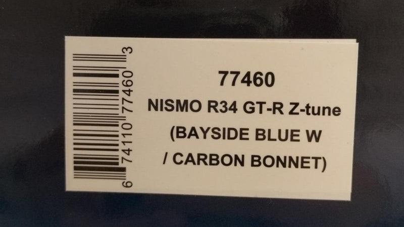 Laden Sie das Bild in Galerie -Viewer, AUTOart 1/18 Nismo R34 GT-R Z-tune (Bayside Blue/Carbon Black Hood)– Used