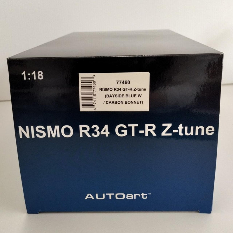Laden Sie das Bild in Galerie -Viewer, AUTOart 1/18 Nismo R34 GT-R Z-tune (Bayside Blue/Carbon Black Hood)– Used