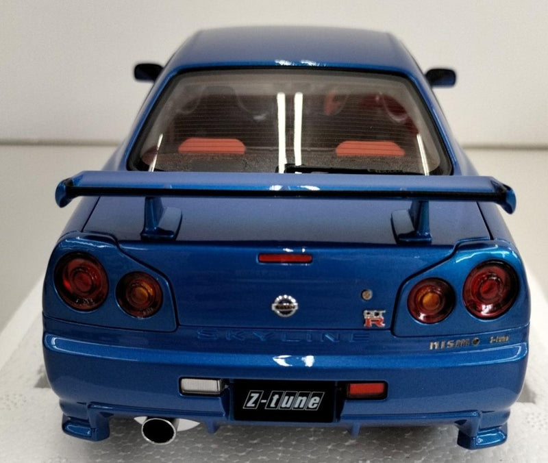 Laden Sie das Bild in Galerie -Viewer, AUTOart 1/18 Nismo R34 GT-R Z-tune (Bayside Blue/Carbon Black Hood)– Used