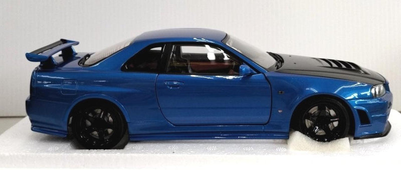 Laden Sie das Bild in Galerie -Viewer, AUTOart 1/18 Nismo R34 GT-R Z-tune (Bayside Blue/Carbon Black Hood)– Used