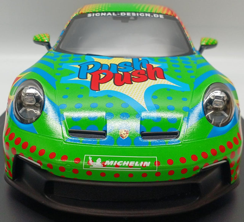 Laden Sie das Bild in Galerie -Viewer, SPARK PORSCHE 911 (992) GT3 "PUSH PUSH" 1/18 Scale Car– Used