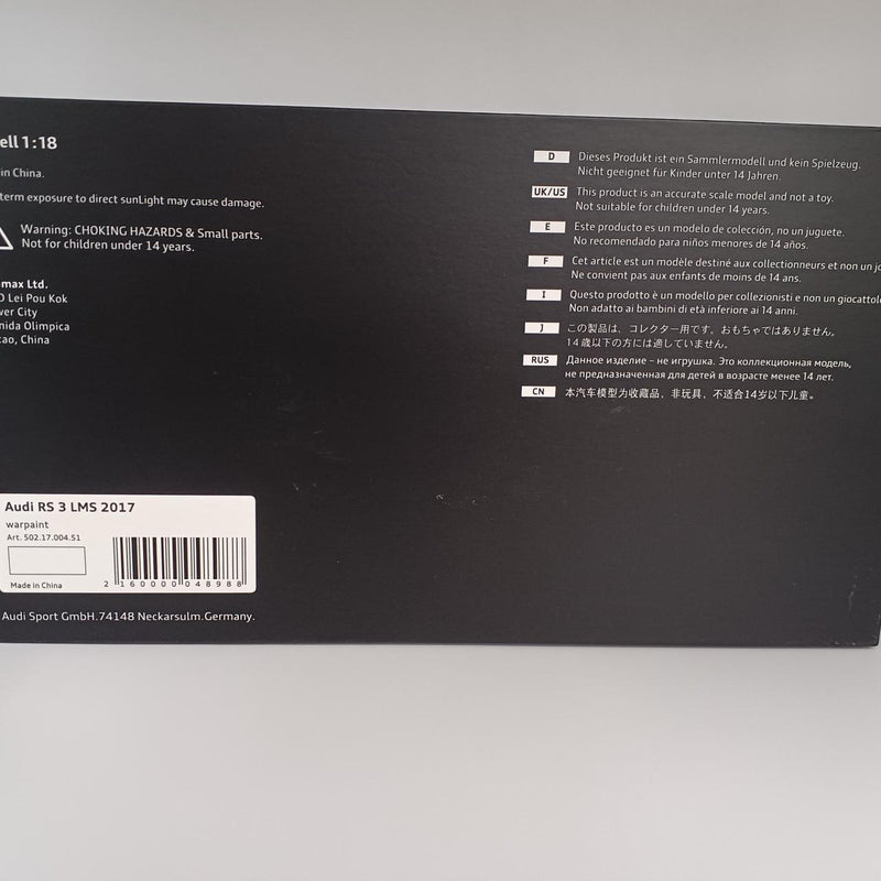 Laden Sie das Bild in Galerie -Viewer, Spark 1/18 Audi RS3 LMS 2017 Scale Model Car