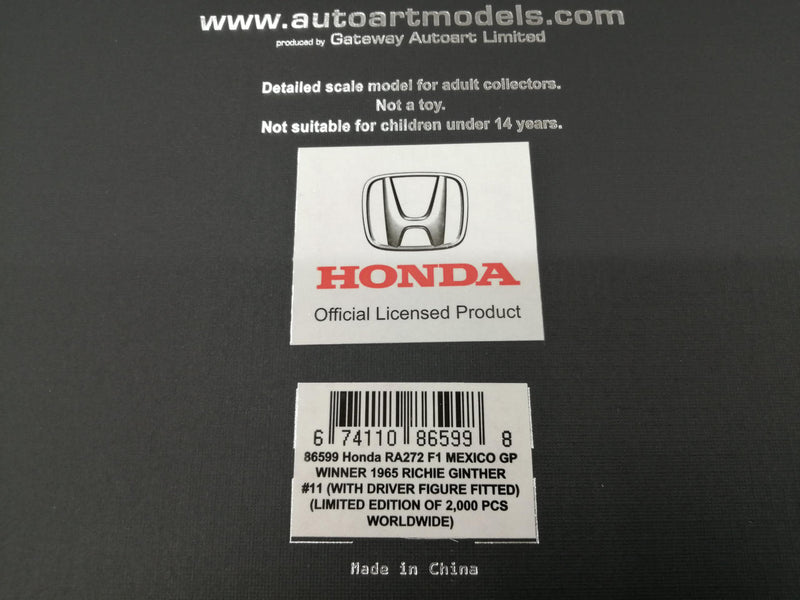 Load image into Gallery viewer, AUTOart Honda RA272 F1 Mexico GP 1965 1/18 Scale Car– Used