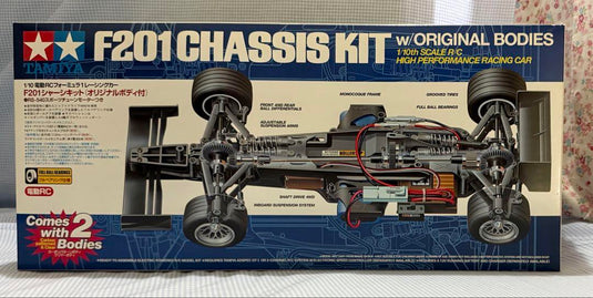 Used Tamiya 1/10 F201 Chassis Kit with 2 Bodies Unused