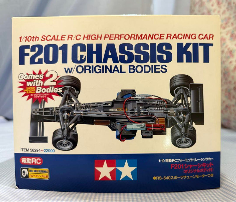 Laden Sie das Bild in Galerie -Viewer, Used Tamiya 1/10 F201 Chassis Kit with 2 Bodies Unused