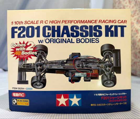 Used Tamiya 1/10 F201 Chassis Kit with 2 Bodies Unused
