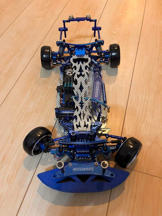 Used Overdose Carbon Chassis RC Car with Blue Aluminum Parts & Electronics