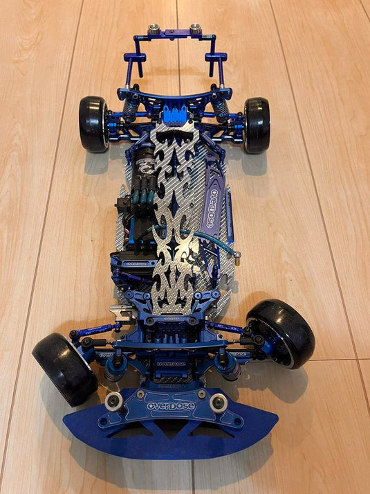 Used Overdose Carbon Chassis RC Car with Blue Aluminum Parts & Electronics