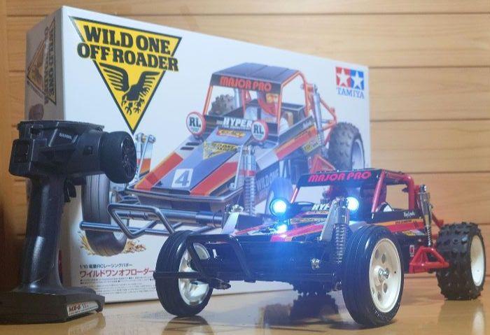 Chargez l'image dans la visionneuse de la galerie, Used Tamiya Wild One Off-Roader Assembled Full Set with Sanwa MX-6 and LEDs Unused