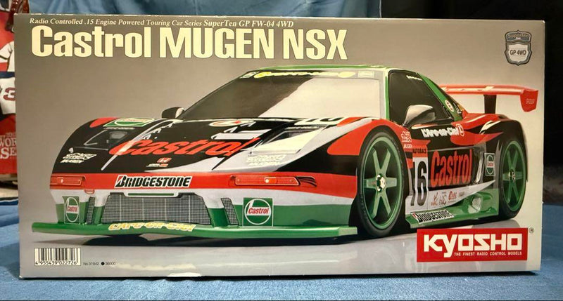 Laden Sie das Bild in Galerie -Viewer, Kyosho Castrol MUGEN NSX GP RC Car Kit with 5 Optional Parts Sets New - Used