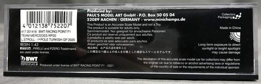 Minichamps 1/43 BWT Racing Point F1 Team Mercedes RP20 Lance Stroll Turkish GP - Used