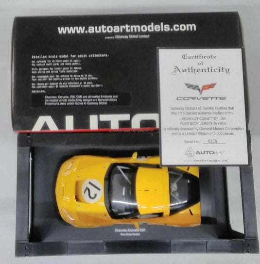 AUTOart Chevrolet Corvette Plain Body (Yellow) 1/18 Scale Car– Used