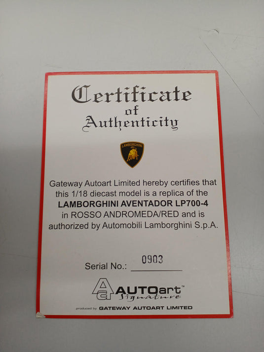 AUTOART Lamborghini Aventador LP700-4 1/18 Scale Car– Used