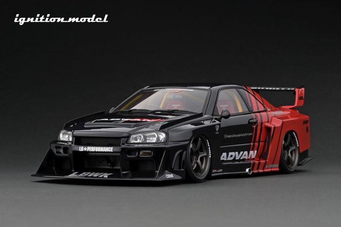 modèle d'allumage 1/18 LB-ER34 Super Silhouette Skyline Noir/Rouge avec roues ADVAN Racing GT 18 pouces (Bronze) IG2703