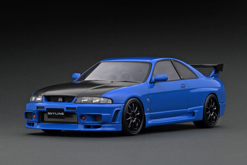 Cargue la imagen en el visor de la galería, Modelo de encendido 1/18 Nissan Skyline GT-R (BCNR33) Azul con ruedas CE28N de 18 pulgadas (Negro) IG2780
