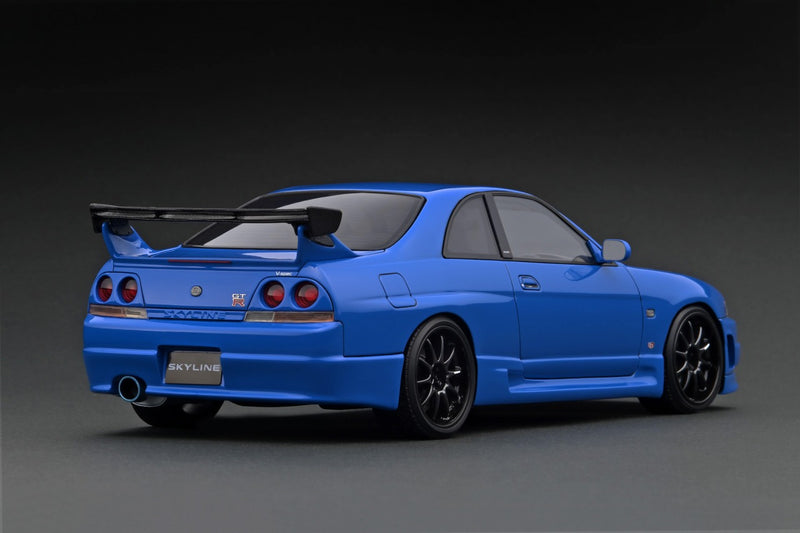 Chargez l&#39;image dans la visionneuse de la galerie, modèle d&#39;allumage 1/18 Nissan Skyline GT-R (BCNR33) Bleu avec roues CE28N 18 pouces (Noir) IG2780
