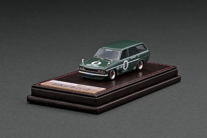 Modelo de encendido 1/64 Datsun Bluebird (510) Wagon Green con ruedas SSR Mark II de 14 pulgadas (polaco/rojo) IG2879