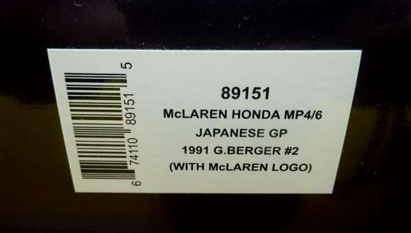 Carica immagine in Galleria Viewer, AUTOART 1991 #2 (Gerhard Berger) McLaren Honda MP4/6 Japan GP 1/18– Used
