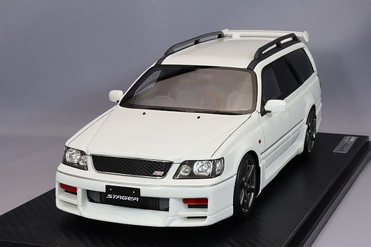 Ignition Model 1/18 Nissan Stagea 260RS (WGNC34) White w/ GT-R (R34) Genuine 18-inch Wheels (Gunmetallic) IG2886