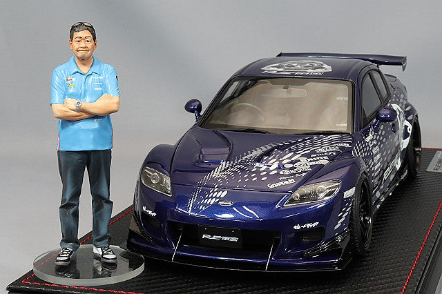 Overseas Model Ignition Model 1/18 Mazda RX-8 (SE3P) RE Amemiya Deep Blue w/ Enkei PF01 Evo Type 18-inch Wheels (Black) with Mr. Amemiya Figure IG3243