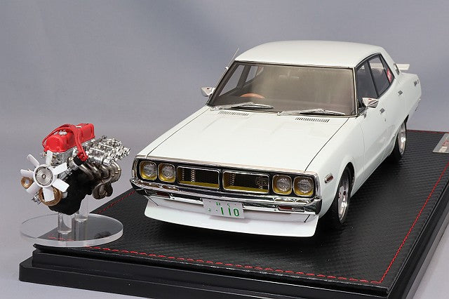 Overseas Model Ignition Model 1/18 Nissan Skyline 2000 GT-X (GC110) Pearl White w/ Yayoi 14-inch Wheels (Polished/Red) with L28 Kai Engine IG3268