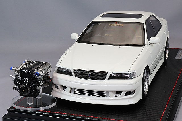 Overseas Model Ignition Model 1/18 VERTEX JZX100 Chaser Pearl White w/ BBS RG-R Type 18-inch Wheels (Polished/Silver) with 1JZ Engine IG3313