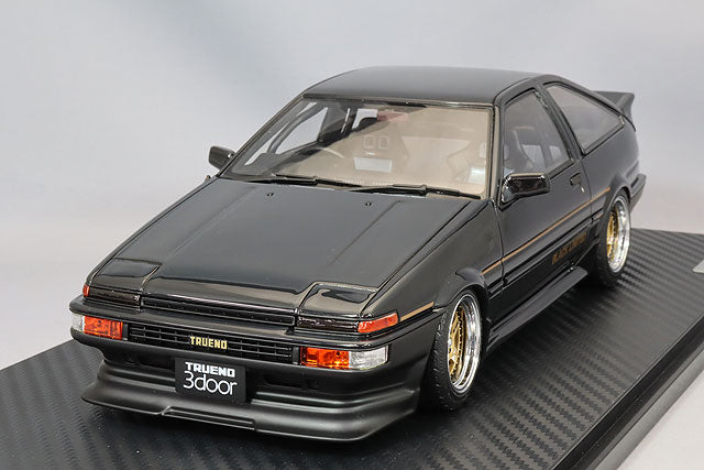 Ignition Model 1/18 Toyota Sprinter Trueno (AE86) 3-Door GT Apex Black Limited w/ Work Meister CR01 Type 15-inch Wheels (Polished & Gold) IG3490