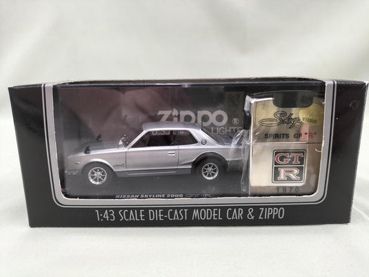 Fukashiro Model Car & Zippo Lighter Set Skyline 2000GT-R 1/43 Scale– Used