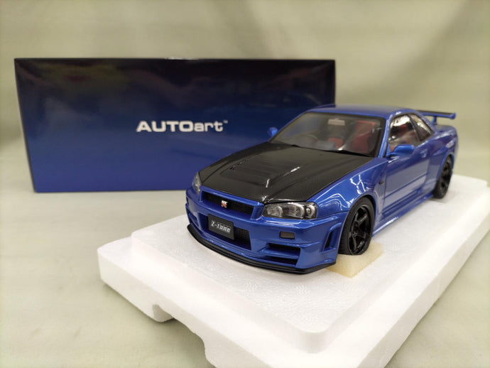 AUTOart Bayside Blue w/ Carbon Hood NISMO R34 GT-R Z-TUNE 1/18 Scale Car– Used