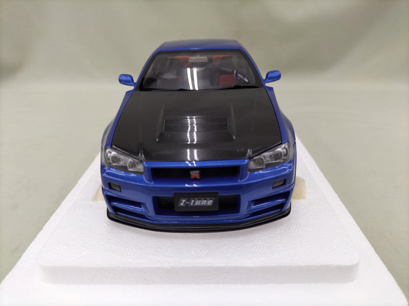 Cargue la imagen en el visor de la galería, AUTOart Bayside Blue w/ Carbon Hood NISMO R34 GT-R Z-TUNE 1/18 Scale Car– Used
