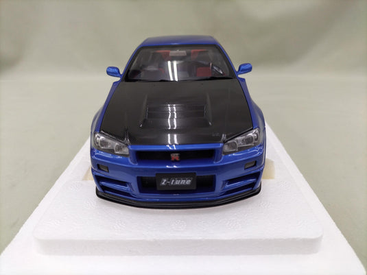 AUTOart Bayside Blue w/ Carbon Hood NISMO R34 GT-R Z-TUNE 1/18 Scale Car– Used