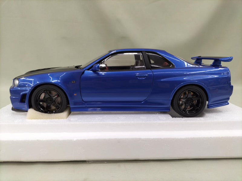 Cargue la imagen en el visor de la galería, AUTOart Bayside Blue w/ Carbon Hood NISMO R34 GT-R Z-TUNE 1/18 Scale Car– Used

