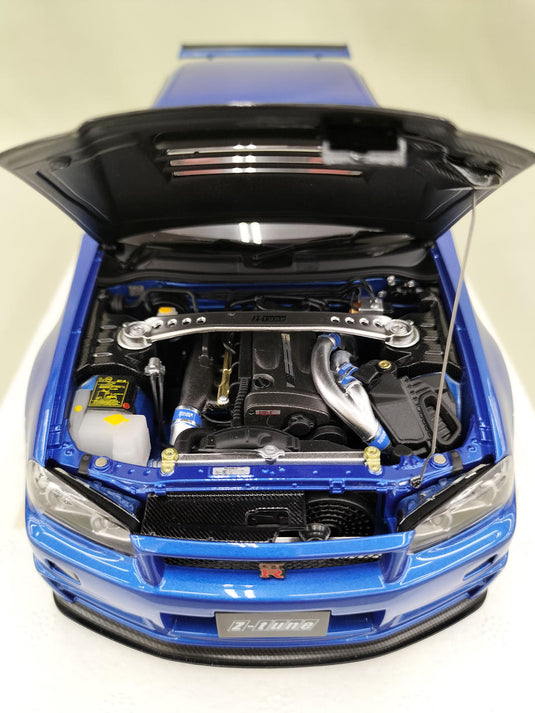 AUTOart Bayside Blue w/ Carbon Hood NISMO R34 GT-R Z-TUNE 1/18 Scale Car– Used