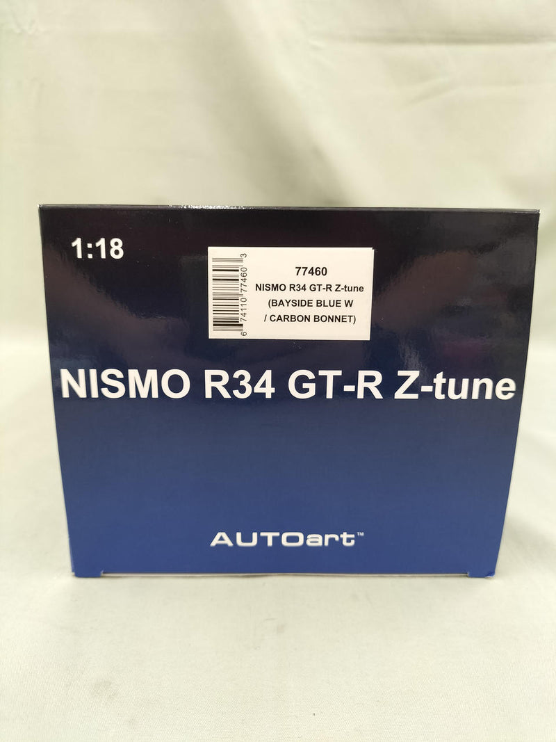 Cargue la imagen en el visor de la galería, AUTOart Bayside Blue w/ Carbon Hood NISMO R34 GT-R Z-TUNE 1/18 Scale Car– Used
