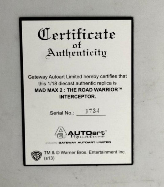 AUTOART 1/18 MAD MAX 2 "The Road Warrior" Interceptor– Used