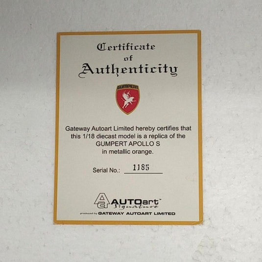 AUTOart GUMPERT APOLLO S 1/18 Scale Model Car– Used