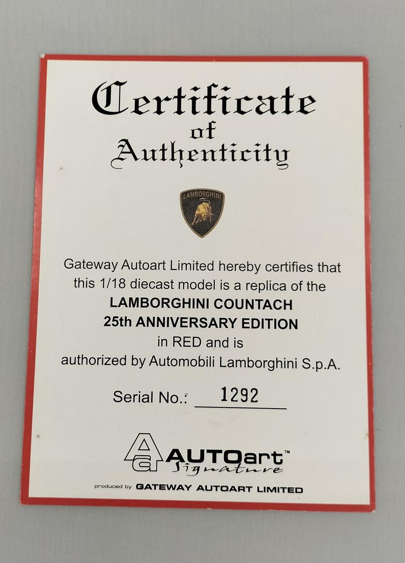 Laden Sie das Bild in Galerie -Viewer, AUTOart 1/18 Lamborghini Countach 25th Anniversary (Red) Scale Car– Used
