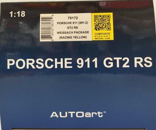 AUTOart [78172] 1/18 Porsche 911 (991.2) GT2 RS Weissach Package Scale Car– Used