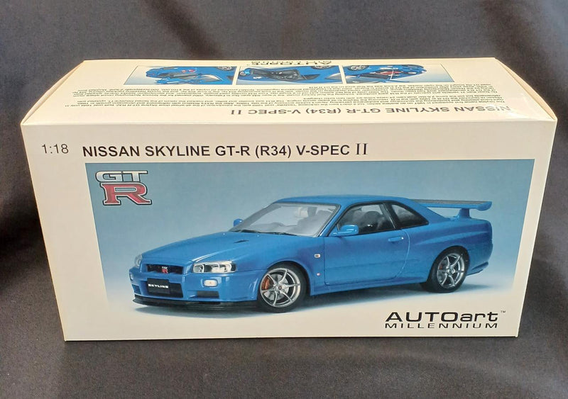 Cargue la imagen en el visor de la galería, AUTOart 77335 SKYLINE GT-R R34 V-SPEC II UPGRADED 1/18 Scale Model Car– Used
