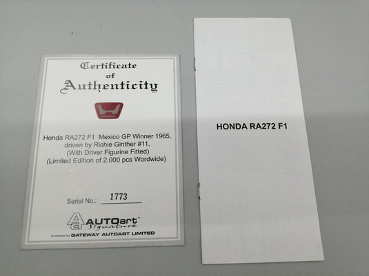 AUTOart Honda RA272 F1 Mexico GP 1965 1/18 Scale Car– Used